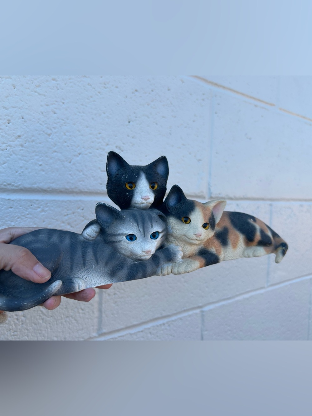 Vintage wall art Decorative Three Cat Figurine - Gray, Black & Calico